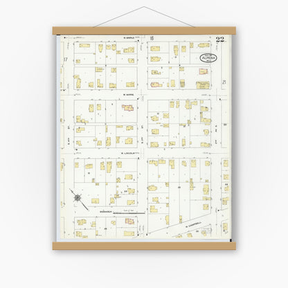 Old map wall art mockup — magnetic wood frame on white wall — Sanborn Fire Insurance Map from Alpena, Alpena County, Michigan (1910), Sheet #0022