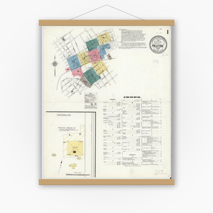 Old map wall art mockup — magnetic wood frame on white wall — Sanborn Fire Insurance Map from Palestine, Anderson County, Texas (1911) - Complete Map Set