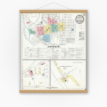 Old map wall art mockup — magnetic wood frame on white wall — Sanborn Fire Insurance Map from Fort Dodge, Webster County, Iowa (1896) â€” Complete Set