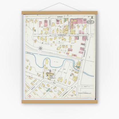 Old map wall art mockup — magnetic wood frame on white wall — Sanborn Fire Insurance Map from Norwalk, Huron County, Ohio (1893), Sheet #0002