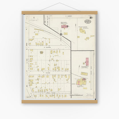 Old map wall art mockup — magnetic wood frame on white wall — Sanborn Fire Insurance Map from Warren, Trumbull County, Ohio (1915), Sheet #0010