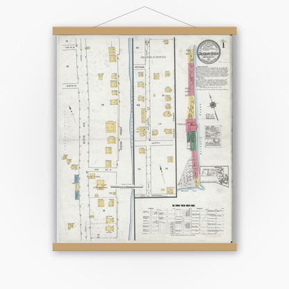 Old map wall art mockup — magnetic wood frame on white wall — Sanborn Fire Insurance Map from Salisbury, Essex County, Massachusetts (1919), Sheet #0001