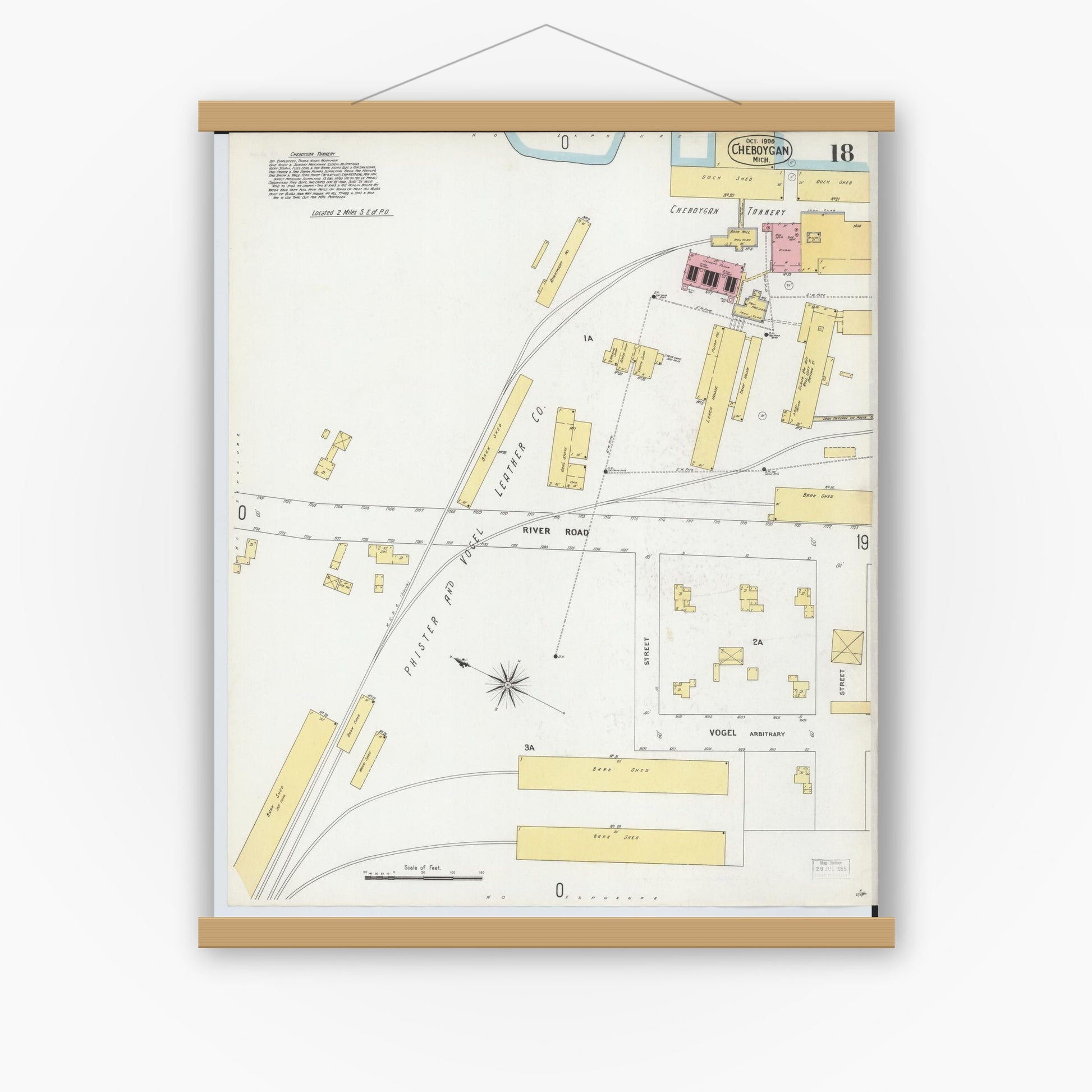 Old map wall art mockup — magnetic wood frame on white wall — Sanborn Fire Insurance Map from Cheboygan, Cheboygan County, Michigan (1900), Sheet #0018