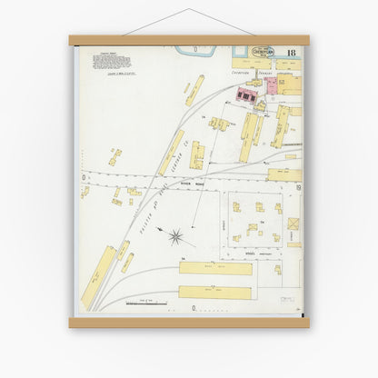 Old map wall art mockup — magnetic wood frame on white wall — Sanborn Fire Insurance Map from Cheboygan, Cheboygan County, Michigan (1900), Sheet #0018