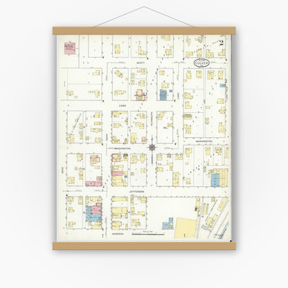 Old map wall art mockup — magnetic wood frame on white wall — Sanborn Fire Insurance Map from Culver, Marshall County, Indiana (1914), Sheet #0002
