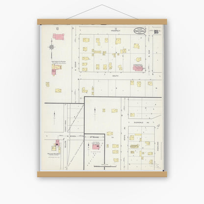 Old map wall art mockup — magnetic wood frame on white wall — Sanborn Fire Insurance Map from Owatonna, Steele County, Minnesota (1915), Sheet #0018