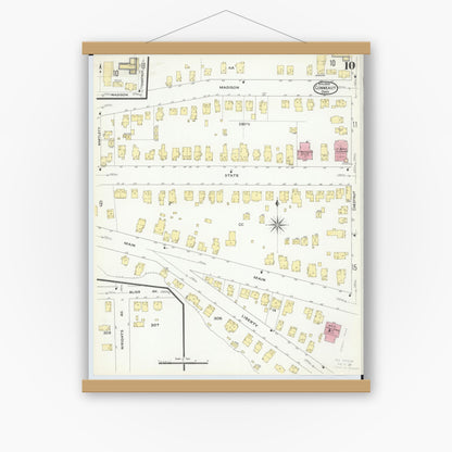 Old map wall art mockup — magnetic wood frame on white wall — Sanborn Fire Insurance Map from Conneaut, Ashtabula County, Ohio (1909), Sheet #0010