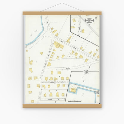 Old map wall art mockup — magnetic wood frame on white wall — Sanborn Fire Insurance Map from Nantasket Beach, Plymouth County, Massachusetts (1903), Sheet #0002