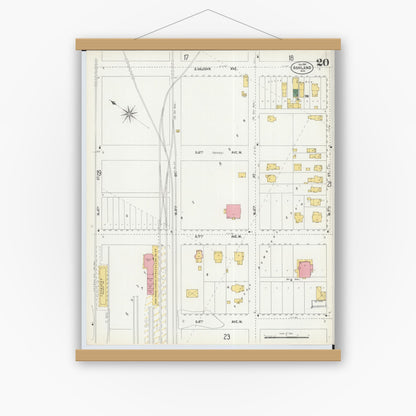 Old map wall art mockup — magnetic wood frame on white wall — Sanborn Fire Insurance Map from Ashland, Ashland County, Wisconsin (1901), Sheet #0020