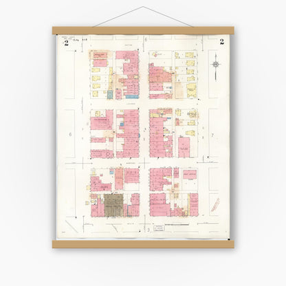 Old map wall art mockup — magnetic wood frame on white wall — Sanborn Fire Insurance Map from Perry, Dallas County, Iowa (1947), Sheet #0002