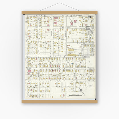 Old map wall art mockup — magnetic wood frame on white wall — Sanborn Fire Insurance Map from Monroe, Monroe County, Michigan (1916), Sheet #0023