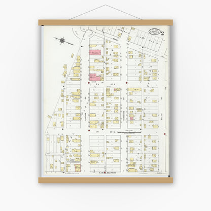 Old map wall art mockup — magnetic wood frame on white wall — Sanborn Fire Insurance Map from Caspian, Iron County, Michigan (1922), Sheet #0002