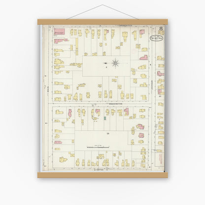 Old map wall art mockup — magnetic wood frame on white wall — Sanborn Fire Insurance Map from Palmyra, Wayne County, New York (1894), Sheet #0008