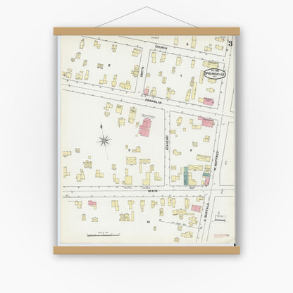 Old map wall art mockup — magnetic wood frame on white wall — Sanborn Fire Insurance Map from Springville, Erie County, New York (1892), Sheet #0003