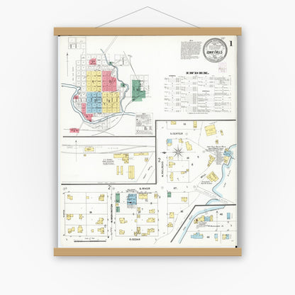 Old map wall art mockup — magnetic wood frame on white wall — Sanborn Fire Insurance Map from Iowa Falls, Hardin County, Iowa (1902) â€” Complete Set