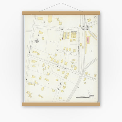 Old map wall art mockup — magnetic wood frame on white wall — Sanborn Fire Insurance Map from Braintree, Norfolk County, Massachusetts (1896), Sheet #0006