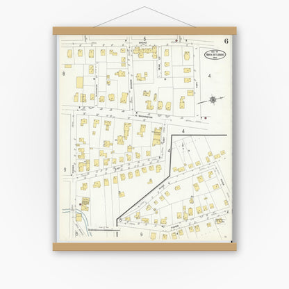 Old map wall art mockup — magnetic wood frame on white wall — Sanborn Fire Insurance Map from North Attleborough, Bristol County, Massachusetts (1911), Sheet #0006