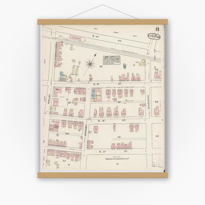 Old map wall art mockup — magnetic wood frame on white wall — Sanborn Fire Insurance Map from Chester, Delaware County, Pennsylvania (1885), Sheet #0008