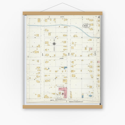 Old map wall art mockup — magnetic wood frame on white wall — Sanborn Fire Insurance Map from Bethel, Clermont County, Ohio (1912), Sheet #0004