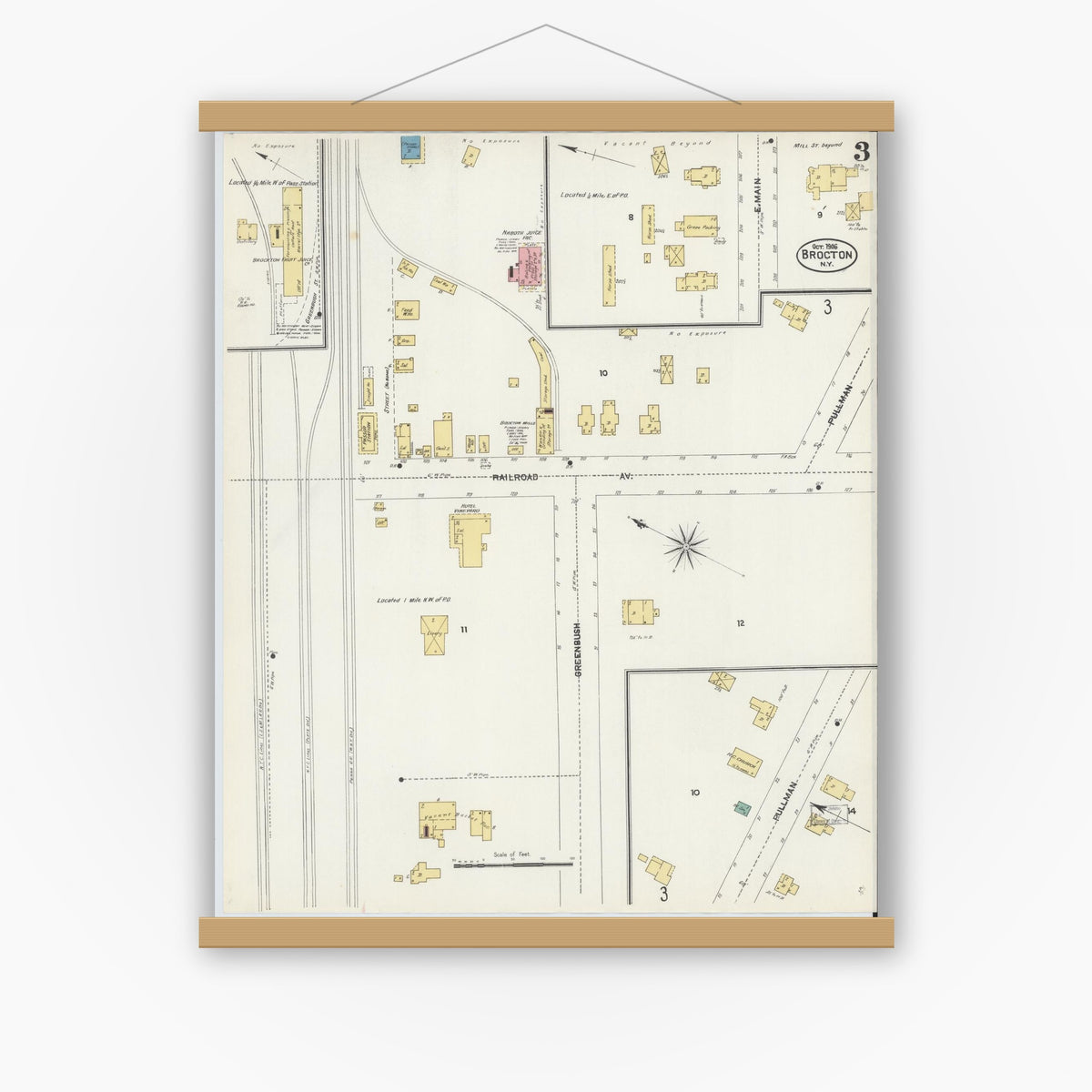 Old map wall art mockup — magnetic wood frame on white wall — Sanborn Fire Insurance Map from Brocton, Chautauqua County, New York (1906), Sheet #0003
