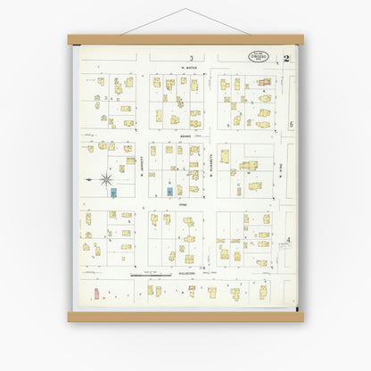 Old map wall art mockup — magnetic wood frame on white wall — Sanborn Fire Insurance Map from Owosso, Shiawassee County, Michigan (1908), Sheet #0002