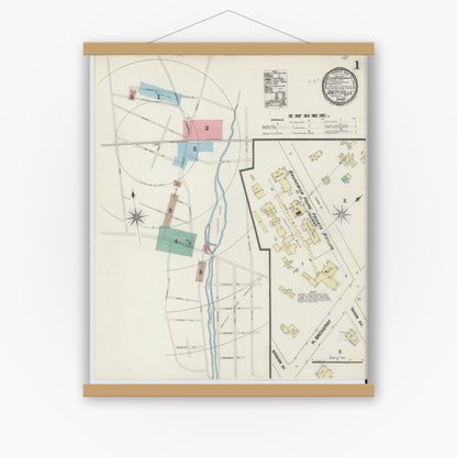 Old map wall art mockup — magnetic wood frame on white wall — Sanborn Fire Insurance Map from Amityville, Suffolk County, New York (1890) - Complete Map Set
