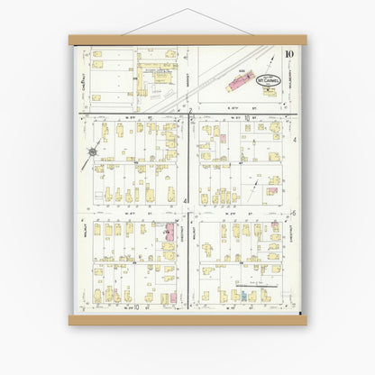 Old map wall art mockup — magnetic wood frame on white wall — Sanborn Fire Insurance Map from Mount Carmel, Wabash County, Illinois (1910), Sheet #0010