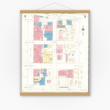 Old map wall art mockup — magnetic wood frame on white wall — Sanborn Fire Insurance Map from Spencer, Clay County, Iowa (1946), Sheet #0003