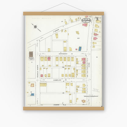 Old map wall art mockup — magnetic wood frame on white wall — Sanborn Fire Insurance Map from Shippensburg, Cumberland And Franklin Counties, Pennsylvania (1921), Sheet #0003