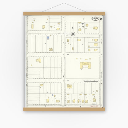 Old map wall art mockup — magnetic wood frame on white wall — Sanborn Fire Insurance Map from Claremont, Los Angeles County, California (1909), Sheet #0002