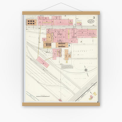 Old map wall art mockup — magnetic wood frame on white wall — Sanborn Fire Insurance Map from Canton, Haywood County, North Carolina (1912), Sheet #0003