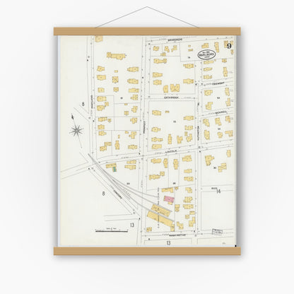 Old map wall art mockup — magnetic wood frame on white wall — Sanborn Fire Insurance Map from Marlborough, Middlesex County, Massachusetts (1906), Sheet #0009