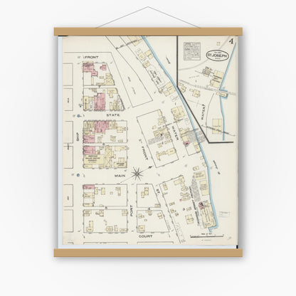 Old map wall art mockup — magnetic wood frame on white wall — Sanborn Fire Insurance Map from Saint Joseph, Berrien County, Michigan (1884), Sheet #0004