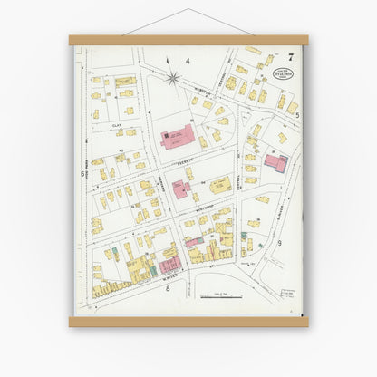 Old map wall art mockup — magnetic wood frame on white wall — Sanborn Fire Insurance Map from Hyde Park, Norfolk County, Massachusetts (1905), Sheet #0007