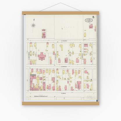 Old map wall art mockup — magnetic wood frame on white wall — Sanborn Fire Insurance Map from Xenia, Greene County, Ohio (1895), Sheet #0005