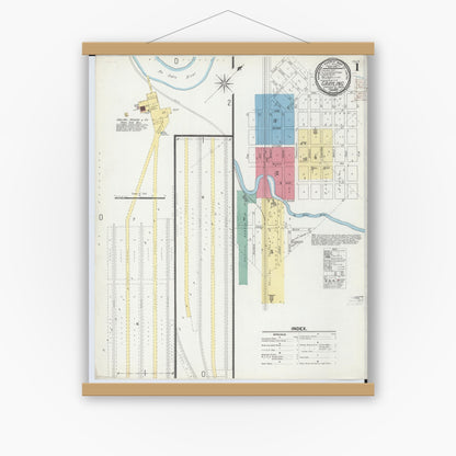Old map wall art mockup — magnetic wood frame on white wall — Sanborn Fire Insurance Map from Grayling, Crawford County, Michigan (1900) - Complete Map Set