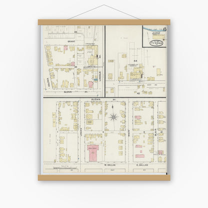 Old map wall art mockup — magnetic wood frame on white wall — Sanborn Fire Insurance Map from Tyrone, Blair County, Pennsylvania (1891), Sheet #0006