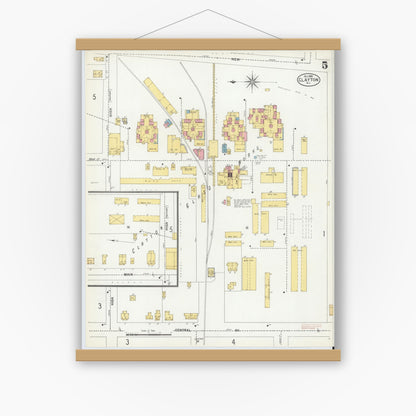 Old map wall art mockup — magnetic wood frame on white wall — Sanborn Fire Insurance Map from Clayton, Gloucester County, New Jersey (1900), Sheet #0005