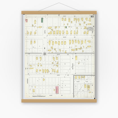 Old map wall art mockup — magnetic wood frame on white wall — Sanborn Fire Insurance Map from Holland, Ottawa County, Michigan (1902), Sheet #0010