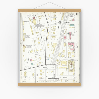 Old map wall art mockup — magnetic wood frame on white wall — Sanborn Fire Insurance Map from Calmar, Winneshiek County, Iowa (1902), Sheet #0002