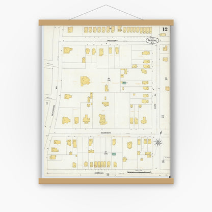 Old map wall art mockup — magnetic wood frame on white wall — Sanborn Fire Insurance Map from Passaic, Passaic County, New Jersey (1903), Sheet #0012