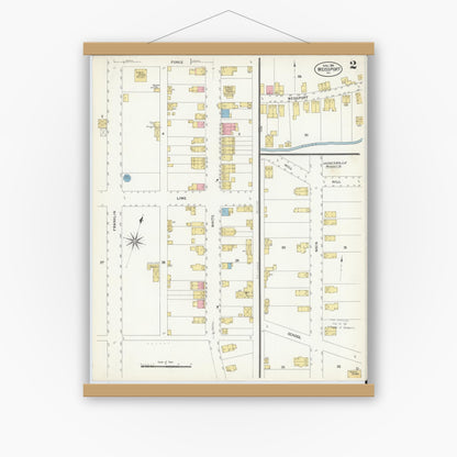 Old map wall art mockup — magnetic wood frame on white wall — Sanborn Fire Insurance Map from Weissport, Carbon County, Pennsylvania (1908), Sheet #0002
