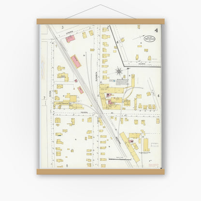 Old map wall art mockup — magnetic wood frame on white wall — Sanborn Fire Insurance Map from Waterloo, Seneca County, New York (1904), Sheet #0004