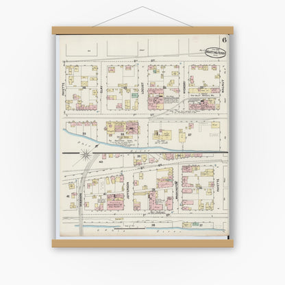 Old map wall art mockup — magnetic wood frame on white wall — Sanborn Fire Insurance Map from Martins Ferry, Belmont County, Ohio (1890), Sheet #0006