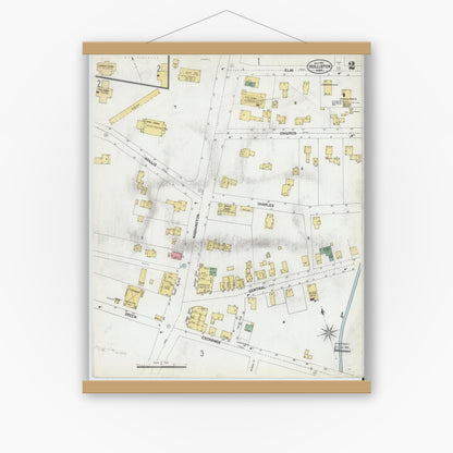 Old map wall art mockup — magnetic wood frame on white wall — Sanborn Fire Insurance Map from Holliston, Middlesex County, Massachusetts (1901), Sheet #0002