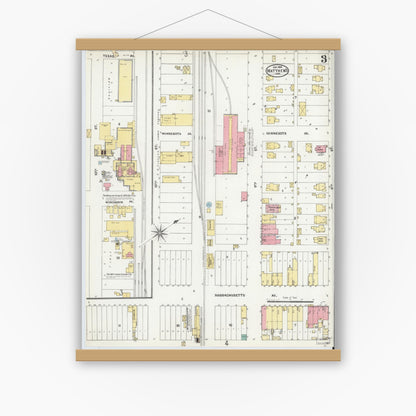 Old map wall art mockup — magnetic wood frame on white wall — Sanborn Fire Insurance Map from Matthews, Grant County, Indiana (1904), Sheet #0003