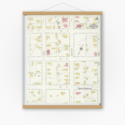 Old map wall art mockup — magnetic wood frame on white wall — Sanborn Fire Insurance Map from Constantine, Saint Joseph County, Michigan (1916), Sheet #0003
