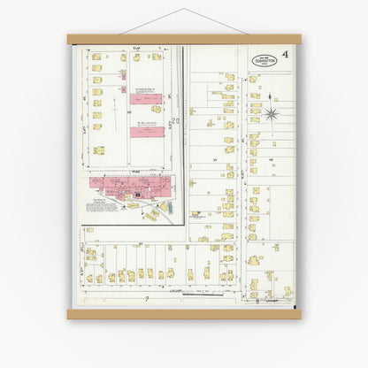 Old map wall art mockup — magnetic wood frame on white wall — Sanborn Fire Insurance Map from Coshocton, Coshocton County, Ohio (1905), Sheet #0004