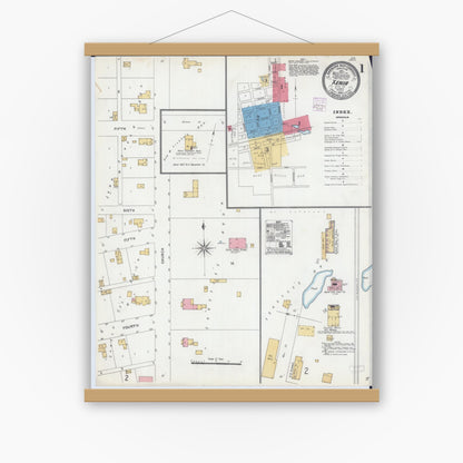 Old map wall art mockup — magnetic wood frame on white wall — Sanborn Fire Insurance Map from Xenia, Clay County, Illinois (1906) - Complete Map Set