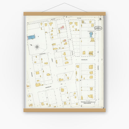 Old map wall art mockup — magnetic wood frame on white wall — Sanborn Fire Insurance Map from San Angelo, Tom Green County, Texas (1904), Sheet #0003